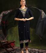 women ethnic motifs embroidered regular thread work kurta with trousers & with dupatta
