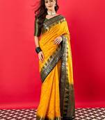 Yellow woven design zari banarasi saree