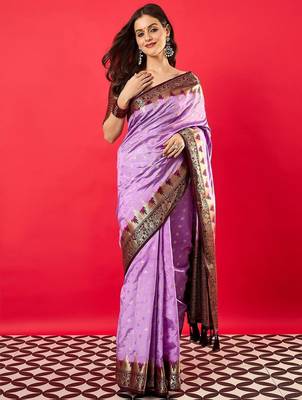 Lavender woven design zari banarasi saree 1