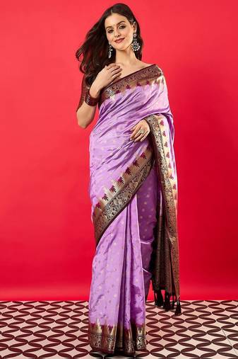 Lavender woven design zari banarasi saree