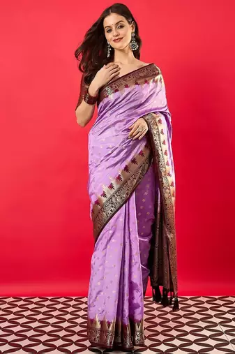 Lavender woven design zari banarasi saree
