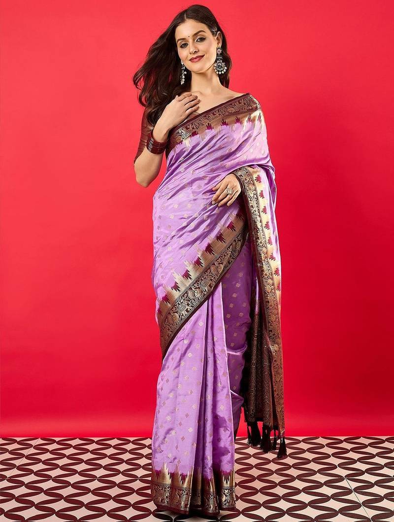 Lavender woven design zari banarasi saree