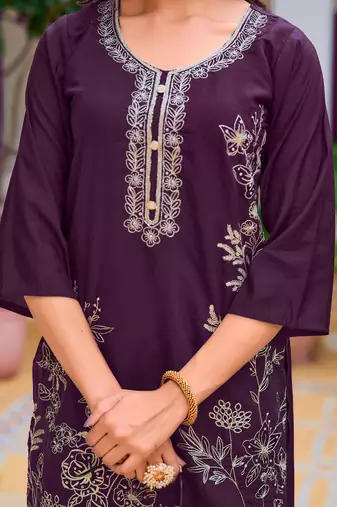 floral embroidered chanderi cotton straight kurta with trousers & dupatta