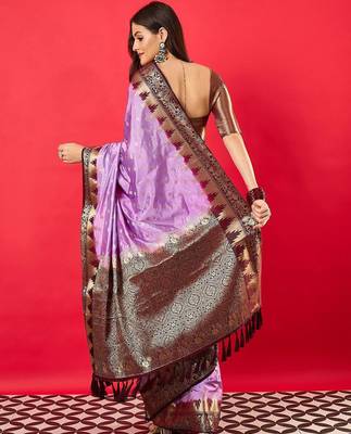 Lavender woven design zari banarasi saree 3