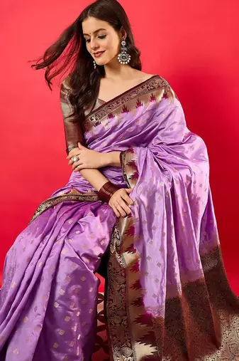 Lavender woven design zari banarasi saree