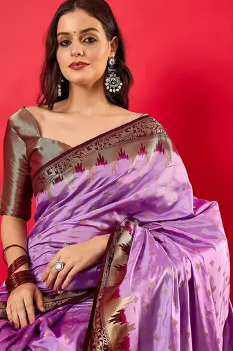 Lavender woven design zari banarasi saree