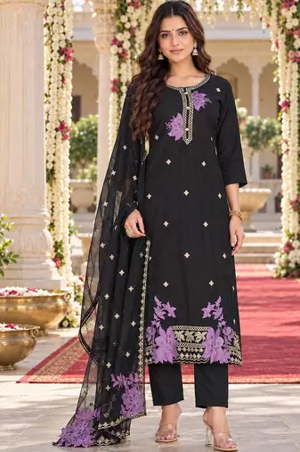 floral embroidered regular chanderi cotton kurta with trousers with dupatta
