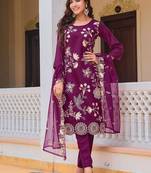 floral embroidered regular chanderi cotton kurta with trousers with dupatta