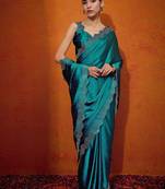 Teal embellished beads and stones satin saree