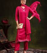 floral embroidered sequinned straight kurta with trouser & dupatta