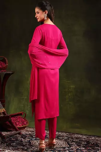 floral embroidered sequinned straight kurta with trouser & dupatta