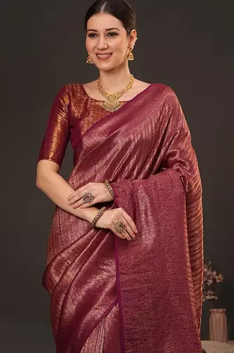 Maroon woven design zari silk blend kanjeevaram saree