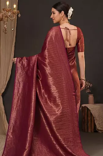 Maroon woven design zari silk blend kanjeevaram saree