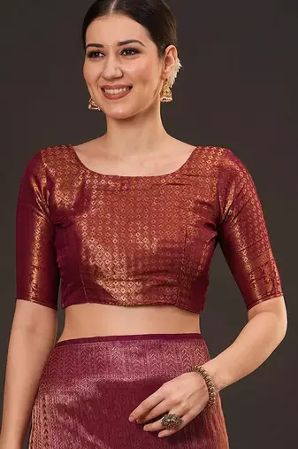 Maroon woven design zari silk blend kanjeevaram saree