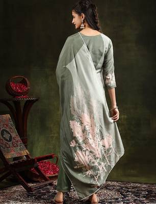 floral printed regular  silk straight kurta with trousers & dupatta 5