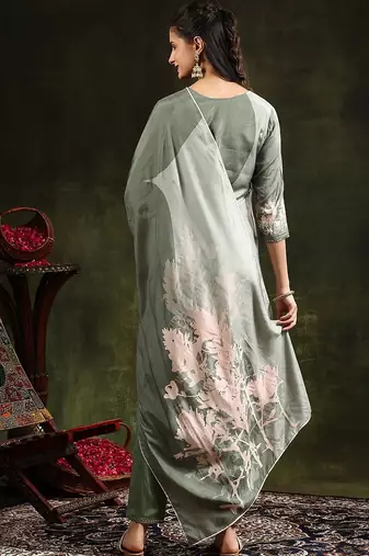 floral printed regular  silk straight kurta with trousers & dupatta