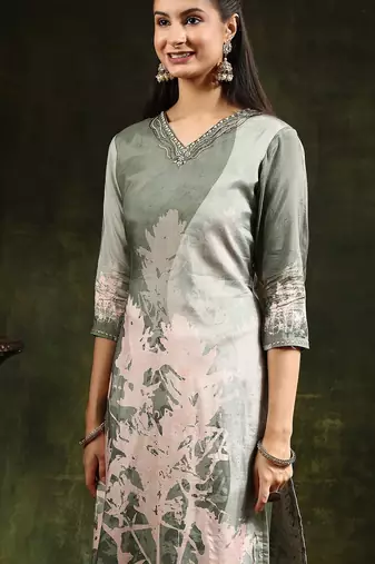 floral printed regular  silk straight kurta with trousers & dupatta