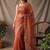 Rust checked embroidered  cotton saree with unstitched blouse piece