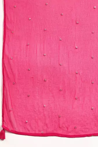 floral embroidered mirror work straight kurta with trouser & dupatta