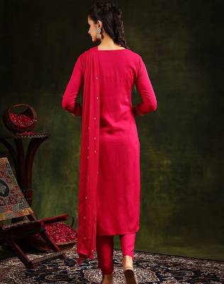 floral embroidered mirror work straight kurta with trouser & dupatta 5