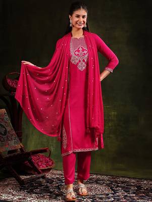 floral embroidered mirror work straight kurta with trouser & dupatta 6