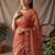 Rust checked embroidered  cotton saree with unstitched blouse piece