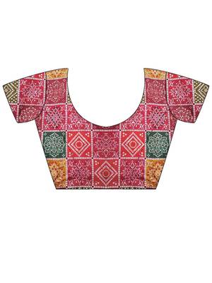 Rust checked embroidered  cotton saree with unstitched blouse piece 5