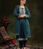 embroidered thread work chanderi cotton kurta with trousers & dupatta