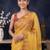 Yellow floral embroidered  cotton saree