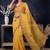Yellow floral embroidered  cotton saree