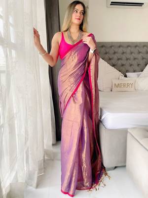 Purple woven design tissue kasavu saree 2