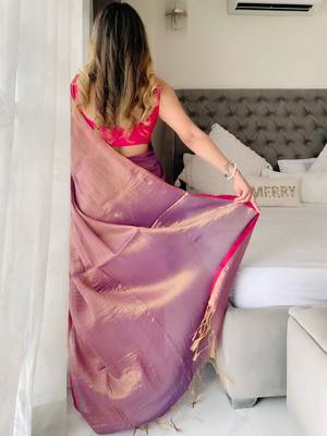 Purple woven design tissue kasavu saree 3