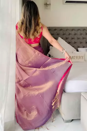 Purple woven design tissue kasavu saree