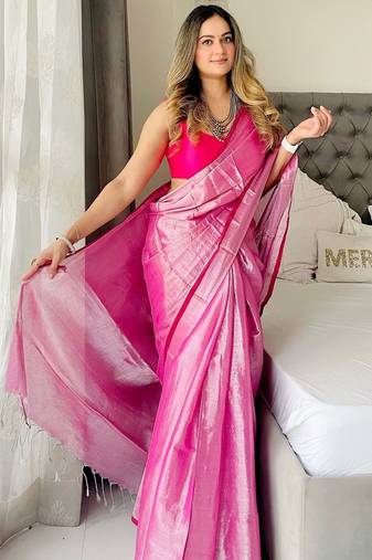 Pink tissue handloom kasavu saree