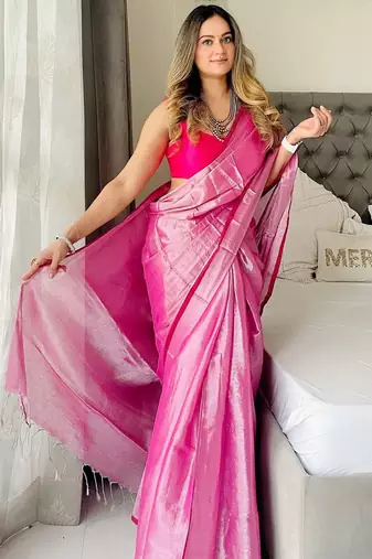 Pink tissue handloom kasavu saree