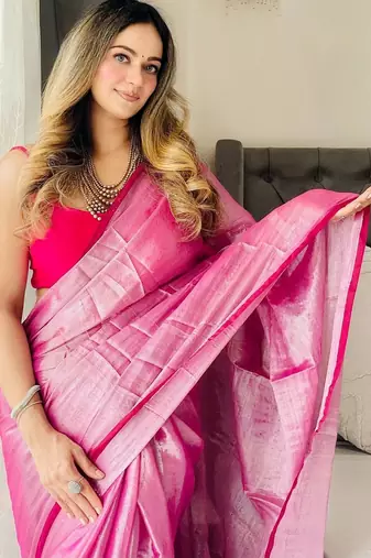 Pink tissue handloom kasavu saree