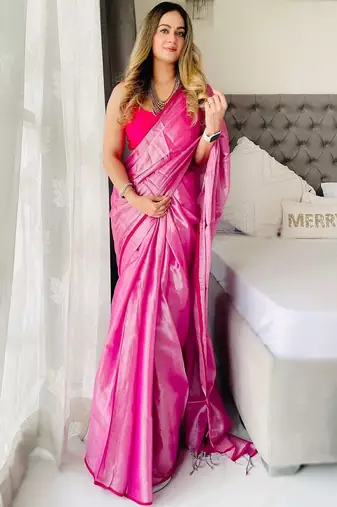 Pink tissue handloom kasavu saree