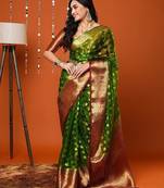 Green green paisley woven design zari organza banarasi saree