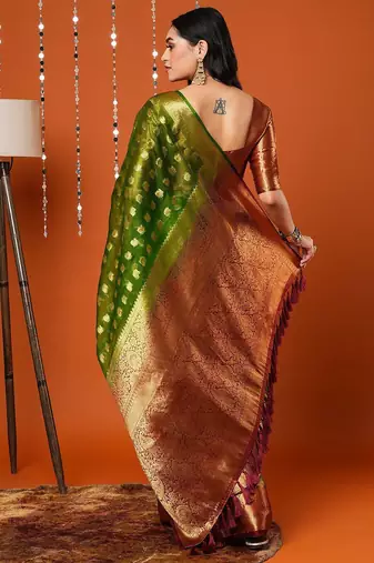 Green green paisley woven design zari organza banarasi saree