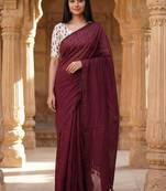 Maroon woven design  cotton khadi saree