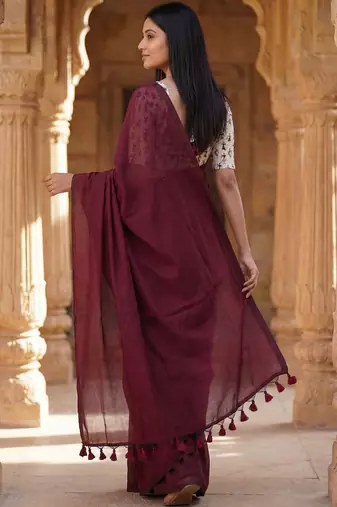 Maroon woven design  cotton khadi saree