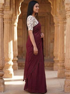 Maroon woven design  cotton khadi saree 3