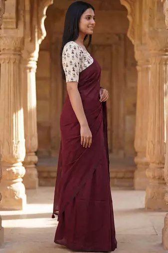 Maroon woven design  cotton khadi saree
