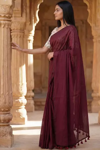 Maroon woven design  cotton khadi saree