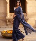Navy blue  cotton handloom khadi saree