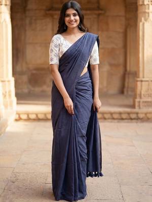 Navy blue  cotton handloom khadi saree 2