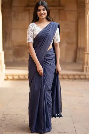 Navy blue  cotton handloom khadi saree