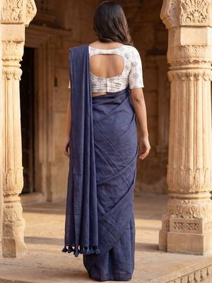 Navy blue  cotton handloom khadi saree 3