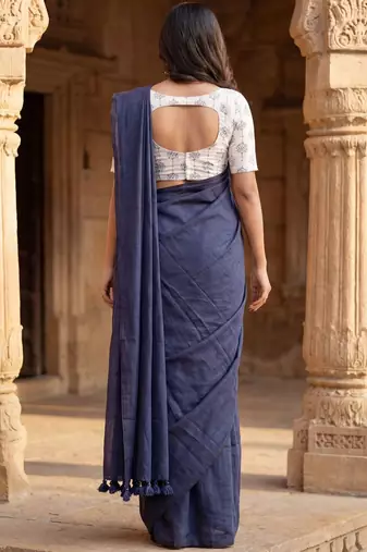 Navy blue  cotton handloom khadi saree
