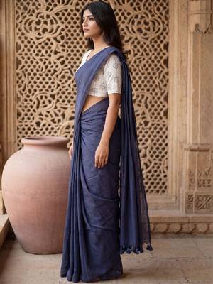 Navy blue  cotton handloom khadi saree 4